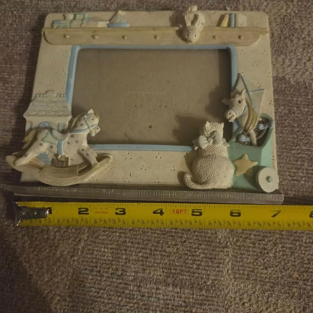 Vintage 3D Nursery Toy Picture Frame - Rocking Horse, Bunny Kitten nursery retro